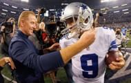 Jason Garrett (L) and Tony Romo embrace after the Cowboys' dramatic Wild Card victory during the NFL's 2015 postseason (Photo: Getty)